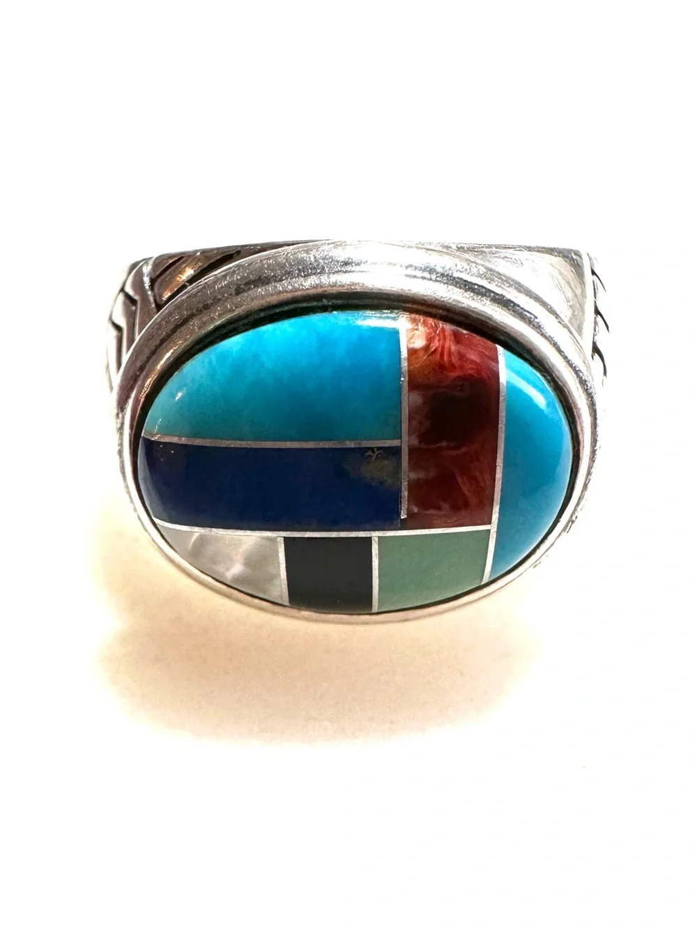 Carolyn Pollack Multi-Gemstone Geometric Inlay Southwest Sterling Silver Ring